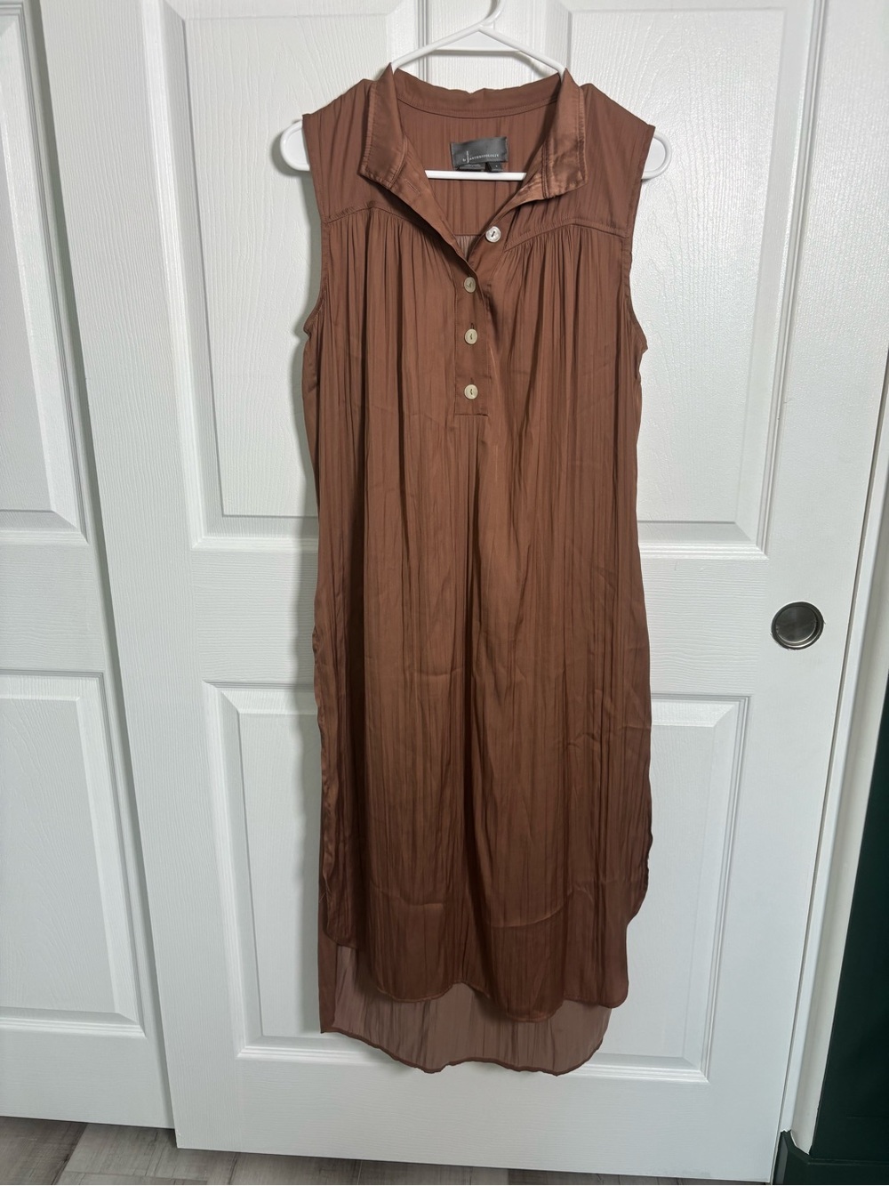 Anthropologie Rust Mauve Crinkle Maxi Dress  Sz Small